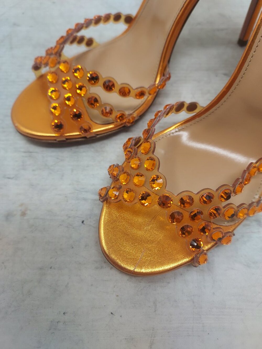 Aquazzura Tequila Crystal Jewel Orange Heel Sandal - Picture 4 of 11